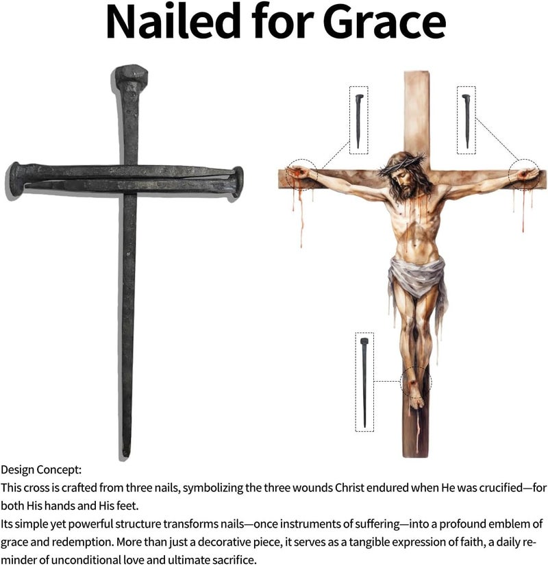 LeMeeOly Jesus Christ Crucifixion Nail Metal Cross Wooden Base, Baptism & Religious Gifts for Men Women,Christian Home Decor (Aroma Diffuser Wood) - Image 3
